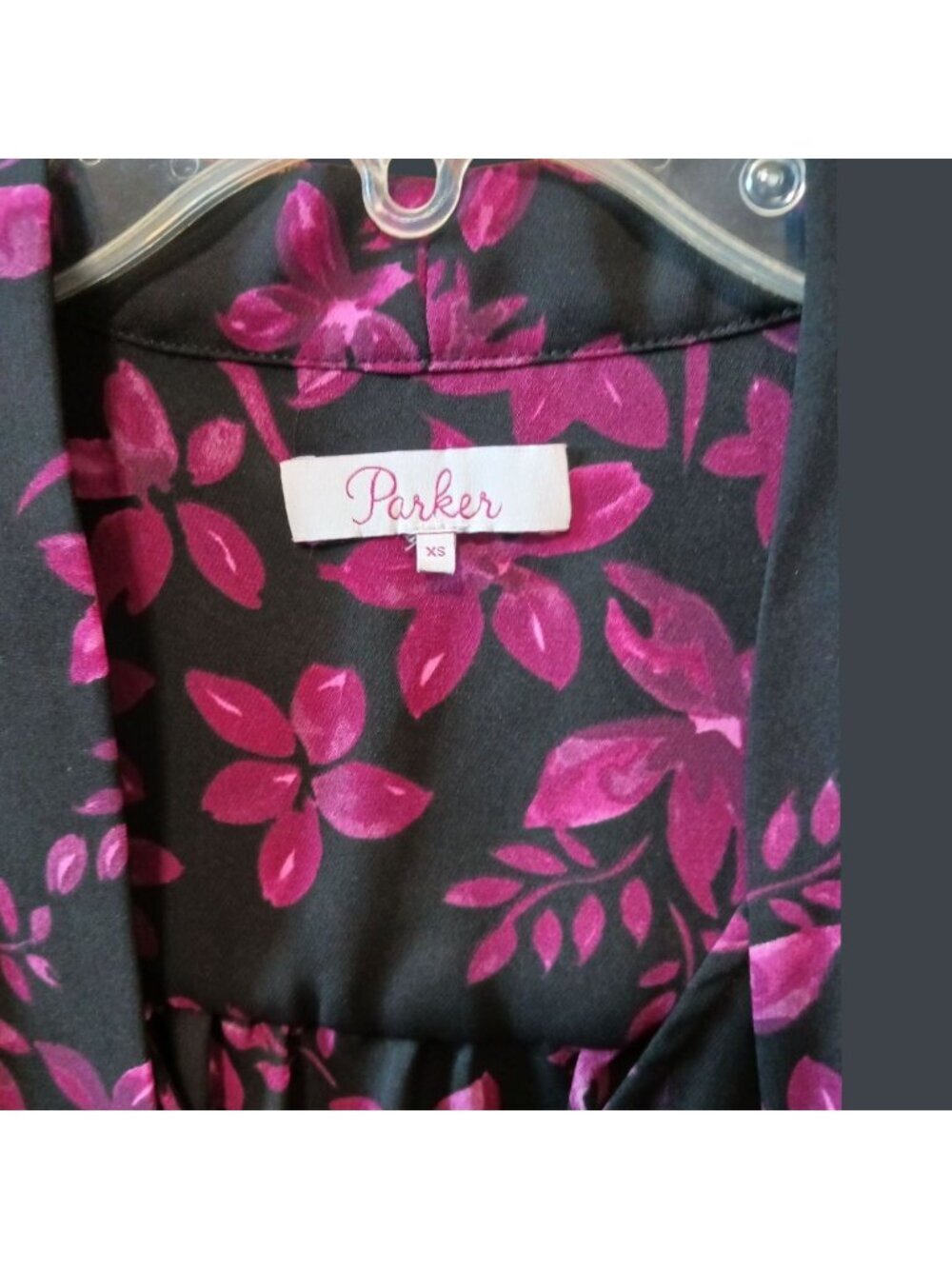 Parker Womens Floral Print Long-Sleeve Blouse Tie Front Hot Pink/black Xsmall - Picture 5 of 14